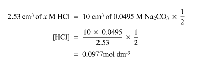 Concentration of HCl calculations